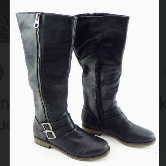 Rampage Shoes - Rampage Womens Black Tall Buckle Boots Size 7